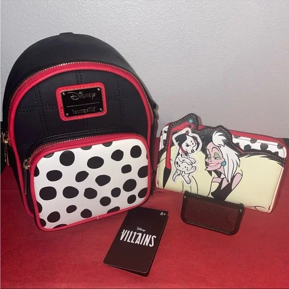 Exclusive Loungefly Disney 101 Dalmatians Cruella de Vil Mini Backpack & Wallet